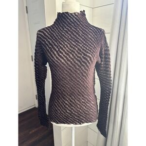 Cache Top Womens Large Brown Textured Crinkle Sheer Long Sleeve USA 90s Y2K